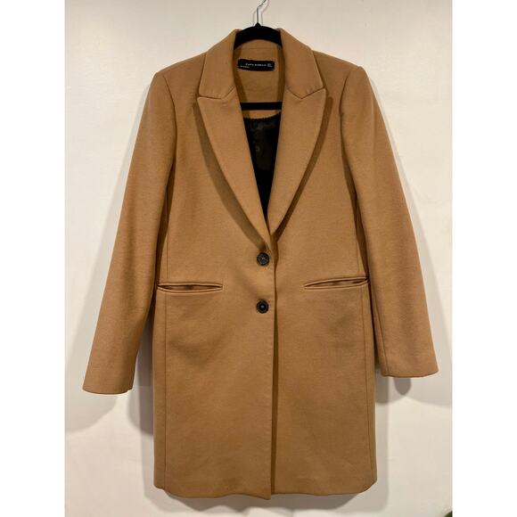 Women’s Minimalist Zara Tan Overcoat Elegant Classic Business Casual Formal S - Picture 2 of 6